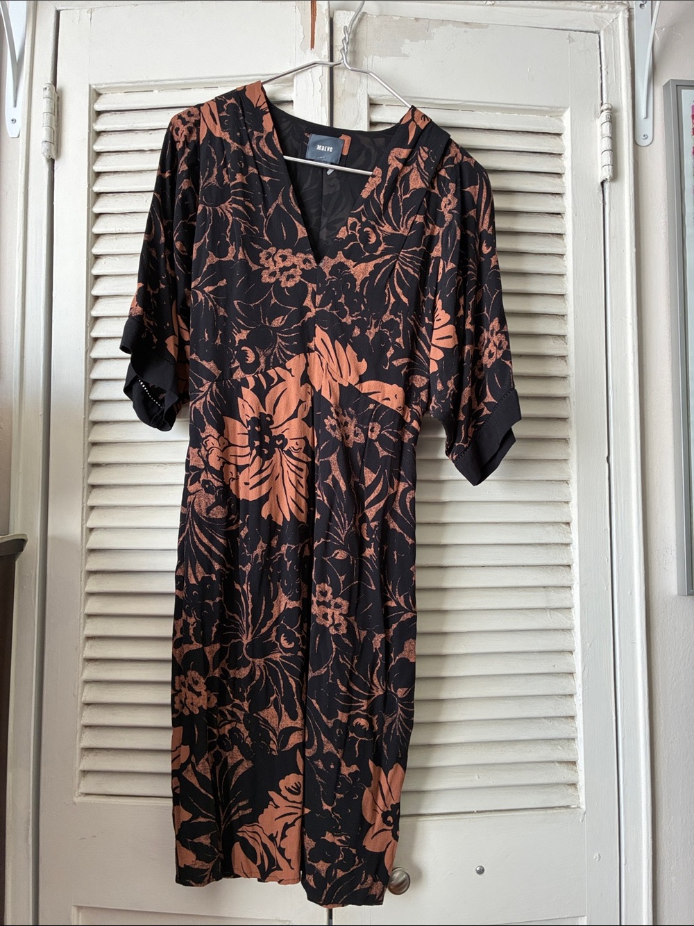 Maeve Black Dress with Rust Floral Print